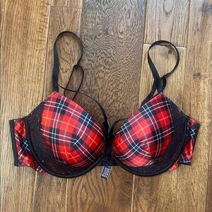 Victoria's Secret Very Sexy Push Up  Red and Black Plaid Bra 36B